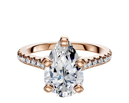 14K Rose Gold 4 Prong Cathedral Dome 1-Row-Pave 2.5mm Engagement Ring