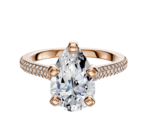 14K Rose Gold 4 Prong Cathedral Dome 3-Row-Pave 2.0mm Engagement Ring