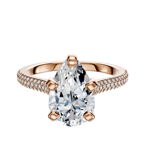 14K Rose Gold 4 Prong Cathedral Dome 3-Row-Pave 2.0mm Engagement Ring