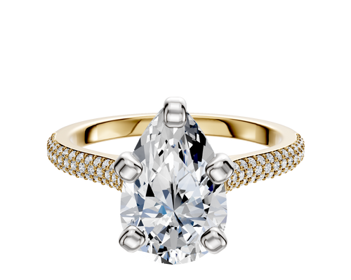 14K Two Tone 4 Prong Cathedral Dome 3-Row-Pave 2.0mm Engagement Ring