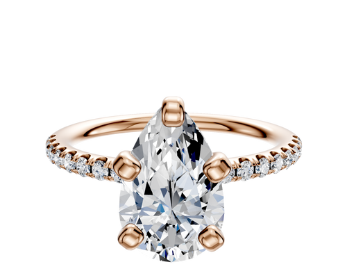 14K Rose Gold 4 Prong Classic Dome 1-Row-Pave 2.5mm Engagement Ring