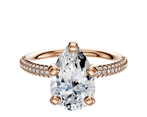 14K Rose Gold 4 Prong Classic Dome 3-Row-Pave 2.0mm Engagement Ring