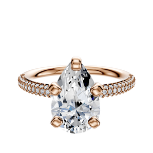 14K Rose Gold 4 Prong Classic Dome 3-Row-Pave 2.0mm Engagement Ring