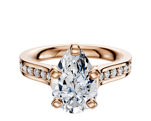 14K Rose Gold 4 Prong Cathedral Flat 1-Row-Pave 2.5mm Engagement Ring