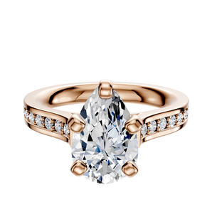 14K Rose Gold 4 Prong Cathedral Flat 1-Row-Pave 2.5mm Engagement Ring