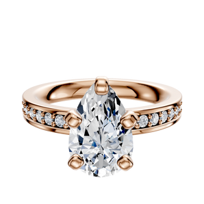 14K Rose Gold 4 Prong Classic Flat 1-Row-Pave 2.5mm Engagement Ring