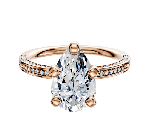 14K Rose Gold 4 Prong Classic Flat 3-Row-Pave 2.0mm Engagement Ring