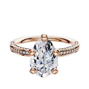 14K Rose Gold 4 Prong Classic Flat 3-Row-Pave 2.0mm Engagement Ring