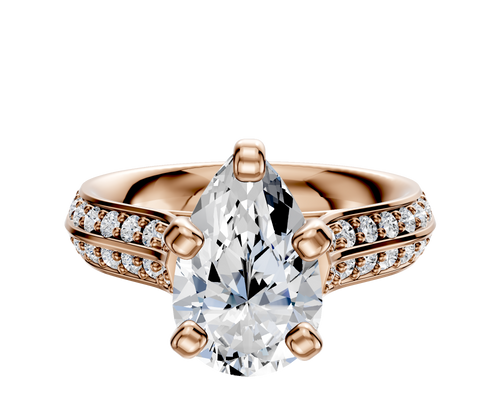 14K Rose Gold 4 Prong Cathedral Knife Edge 1-Row-Pave 2.5mm Engagement Ring