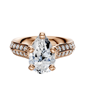 14K Rose Gold 4 Prong Cathedral Knife Edge 1-Row-Pave 2.5mm Engagement Ring