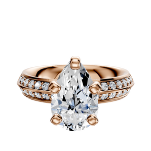 14K Rose Gold 4 Prong Classic Knife Edge 1-Row-Pave 2.5mm Engagement Ring