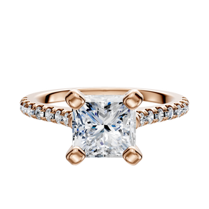 14K Rose Gold 4 Prong Cathedral Dome 1-Row-Pave 2.5mm Engagement Ring