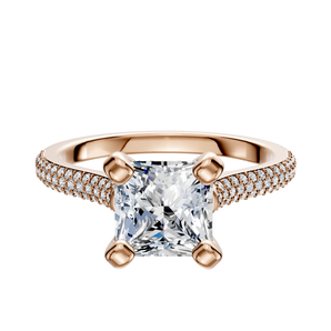 14K Rose Gold 4 Prong Cathedral Dome 3-Row-Pave 2.0mm Engagement Ring