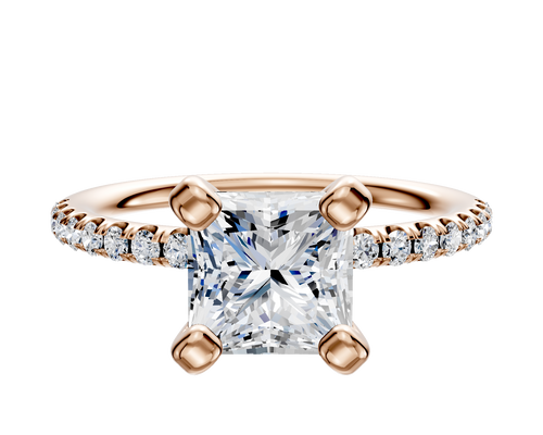 14K Rose Gold 4 Prong Classic Dome 1-Row-Pave 2.5mm Engagement Ring