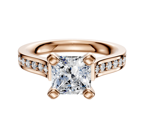 14K Rose Gold 4 Prong Cathedral Flat 1-Row-Pave 2.5mm Engagement Ring