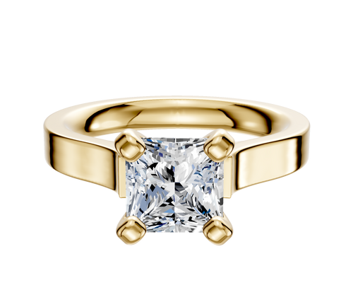 14K Yellow Gold 4 Prong Cathedral Flat 3.0mm Engagement Ring