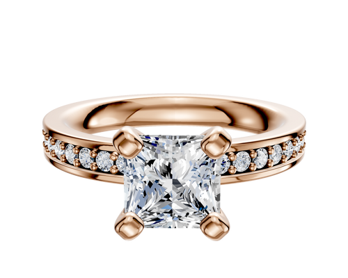 14K Rose Gold 4 Prong Classic Flat 1-Row-Pave 2.5mm Engagement Ring
