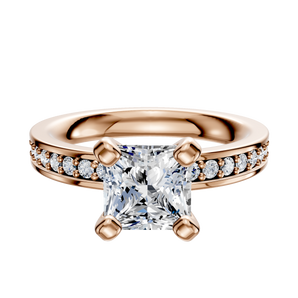 14K Rose Gold 4 Prong Classic Flat 1-Row-Pave 2.5mm Engagement Ring