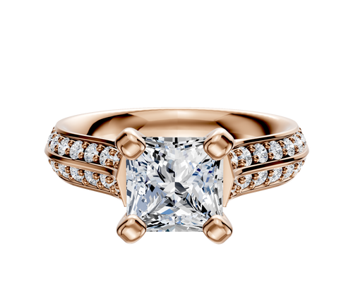 14K Rose Gold 4 Prong Cathedral Knife Edge 1-Row-Pave 2.5mm Engagement Ring