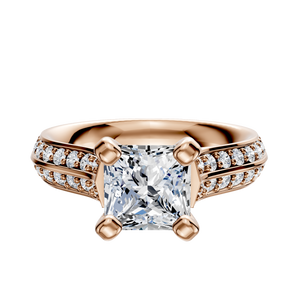 14K Rose Gold 4 Prong Cathedral Knife Edge 1-Row-Pave 2.5mm Engagement Ring