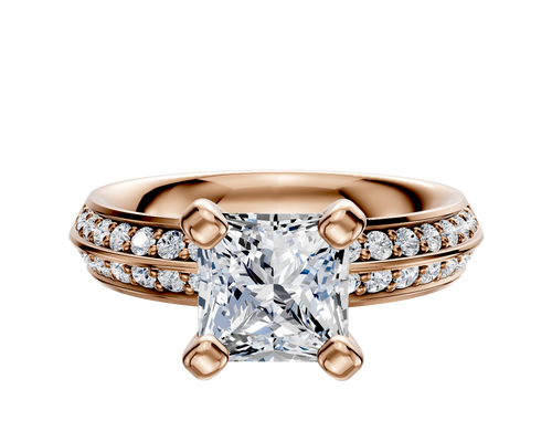 14K Rose Gold 4 Prong Classic Knife Edge 1-Row-Pave 2.5mm Engagement Ring