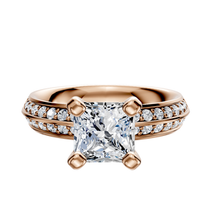 14K Rose Gold 4 Prong Classic Knife Edge 1-Row-Pave 2.5mm Engagement Ring