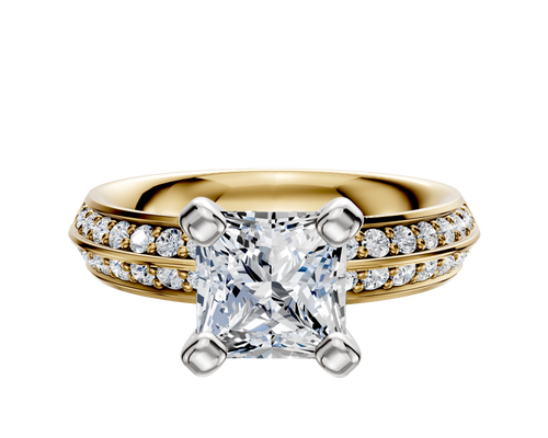 18K Two Tone 4 Prong Classic Knife Edge 1-Row-Pave 2.5mm Engagement Ring