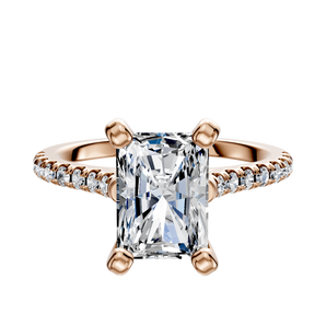 14K Rose Gold 4 Prong Cathedral Dome 1-Row-Pave 2.5mm Engagement Ring