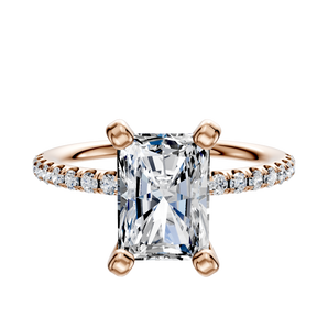 14K Rose Gold 4 Prong Classic Dome 1-Row-Pave 2.5mm Engagement Ring