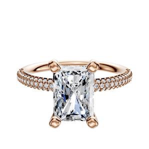 14K Rose Gold 4 Prong Classic Dome 3-Row-Pave 2.0mm Engagement Ring