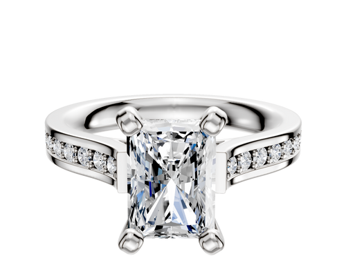 18K White Gold 4 Prong Cathedral Flat 1-Row-Pave 2.5mm Engagement Ring