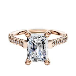 14K Rose Gold 4 Prong Cathedral Flat 3-Row-Pave 2.0mm Engagement Ring