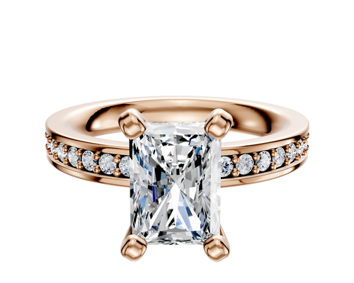 14K Rose Gold 4 Prong Classic Flat 1-Row-Pave 2.5mm Engagement Ring