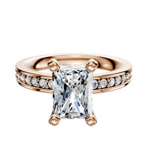 14K Rose Gold 4 Prong Classic Flat 1-Row-Pave 2.5mm Engagement Ring