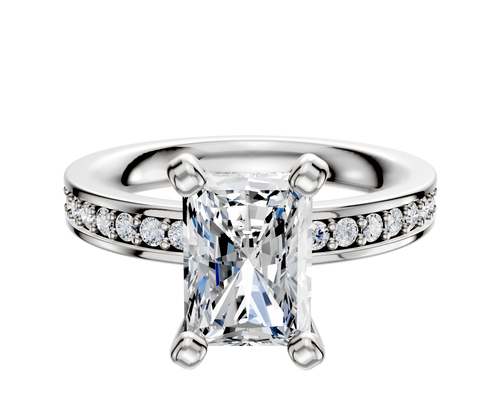 18K White Gold 4 Prong Classic Flat 1-Row-Pave 2.5mm Engagement Ring