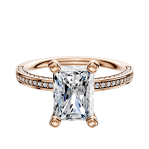 14K Rose Gold 4 Prong Classic Flat 3-Row-Pave 2.0mm Engagement Ring