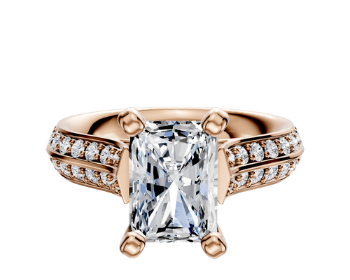 14K Rose Gold 4 Prong Cathedral Knife Edge 1-Row-Pave 2.5mm Engagement Ring