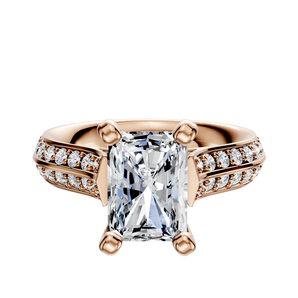 14K Rose Gold 4 Prong Cathedral Knife Edge 1-Row-Pave 2.5mm Engagement Ring