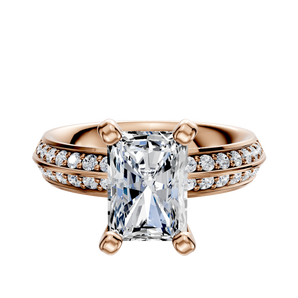 14K Rose Gold 4 Prong Classic Knife Edge 1-Row-Pave 2.5mm Engagement Ring