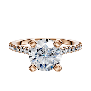 14K Rose Gold 4 Prong Cathedral Dome 1-Row-Pave 2.5mm Engagement Ring