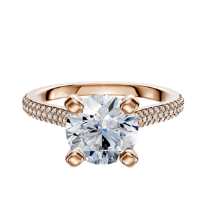 14K Rose Gold 4 Prong Cathedral Dome 3-Row-Pave 2.0mm Engagement Ring