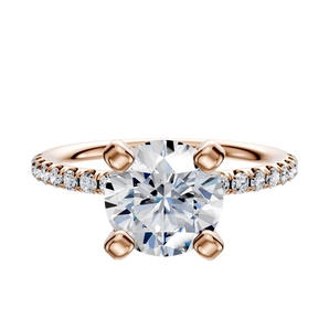 14K Rose Gold 4 Prong Classic Dome 1-Row-Pave 2.5mm Engagement Ring