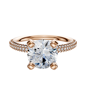 14K Rose Gold 4 Prong Classic Dome 3-Row-Pave 2.0mm Engagement Ring