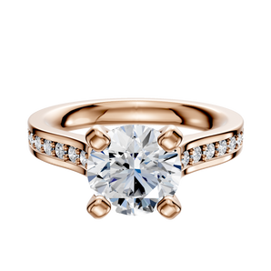 14K Rose Gold 4 Prong Cathedral Flat 1-Row-Pave 2.5mm Engagement Ring