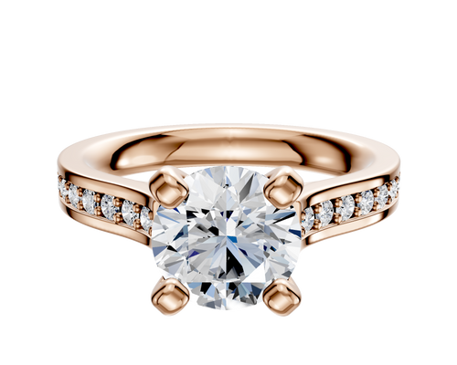 18K Rose Gold 4 Prong Cathedral Flat 1-Row-Pave 2.5mm Engagement Ring