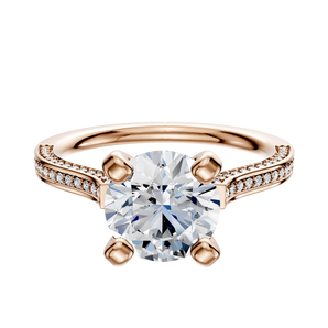 14K Rose Gold 4 Prong Cathedral Flat 3-Row-Pave 2.0mm Engagement Ring