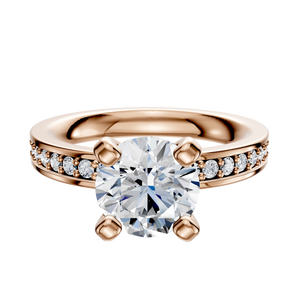 14K Rose Gold 4 Prong Classic Flat 1-Row-Pave 2.5mm Engagement Ring