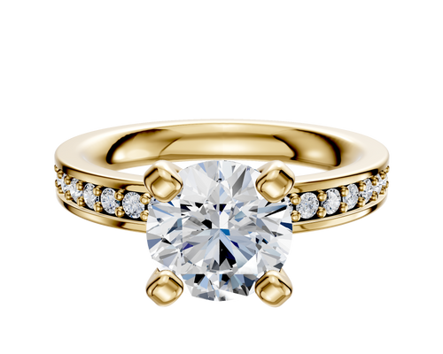 18K Yellow Gold 4 Prong Classic Flat 1-Row-Pave 2.5mm Engagement Ring
