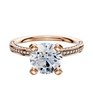14K Rose Gold 4 Prong Classic Flat 3-Row-Pave 2.0mm Engagement Ring