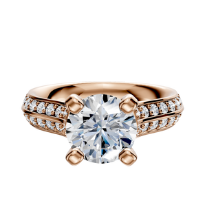 14K Rose Gold 4 Prong Cathedral Knife Edge 1-Row-Pave 2.5mm Engagement Ring